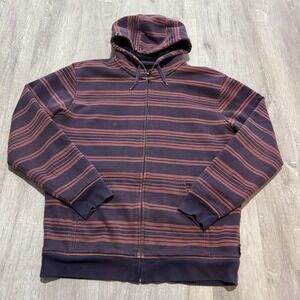 Vintage Y2K Quiksilver Hoodie Zip Up Jacket Striped  Men's Large Sherpa Lined